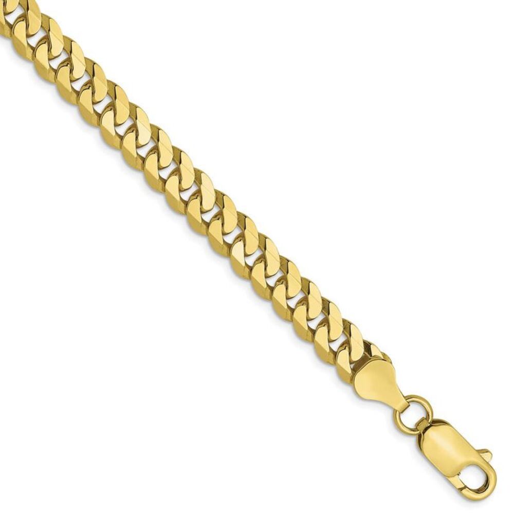 6.1mm 10k Yellow Gold Flat Beveled Curb Chain Bracelet - 8 Inch